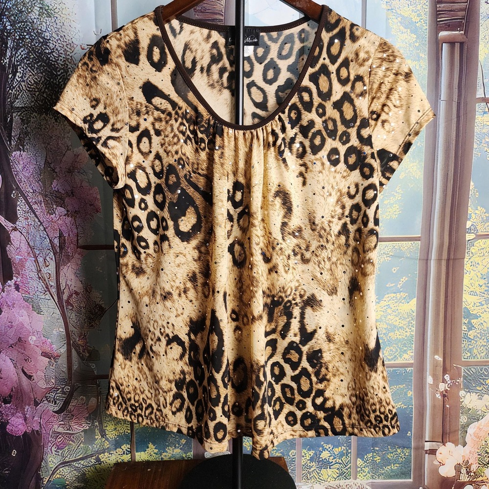 M Brown and Beige Animal Print with Sparkles Top by Brittany Black